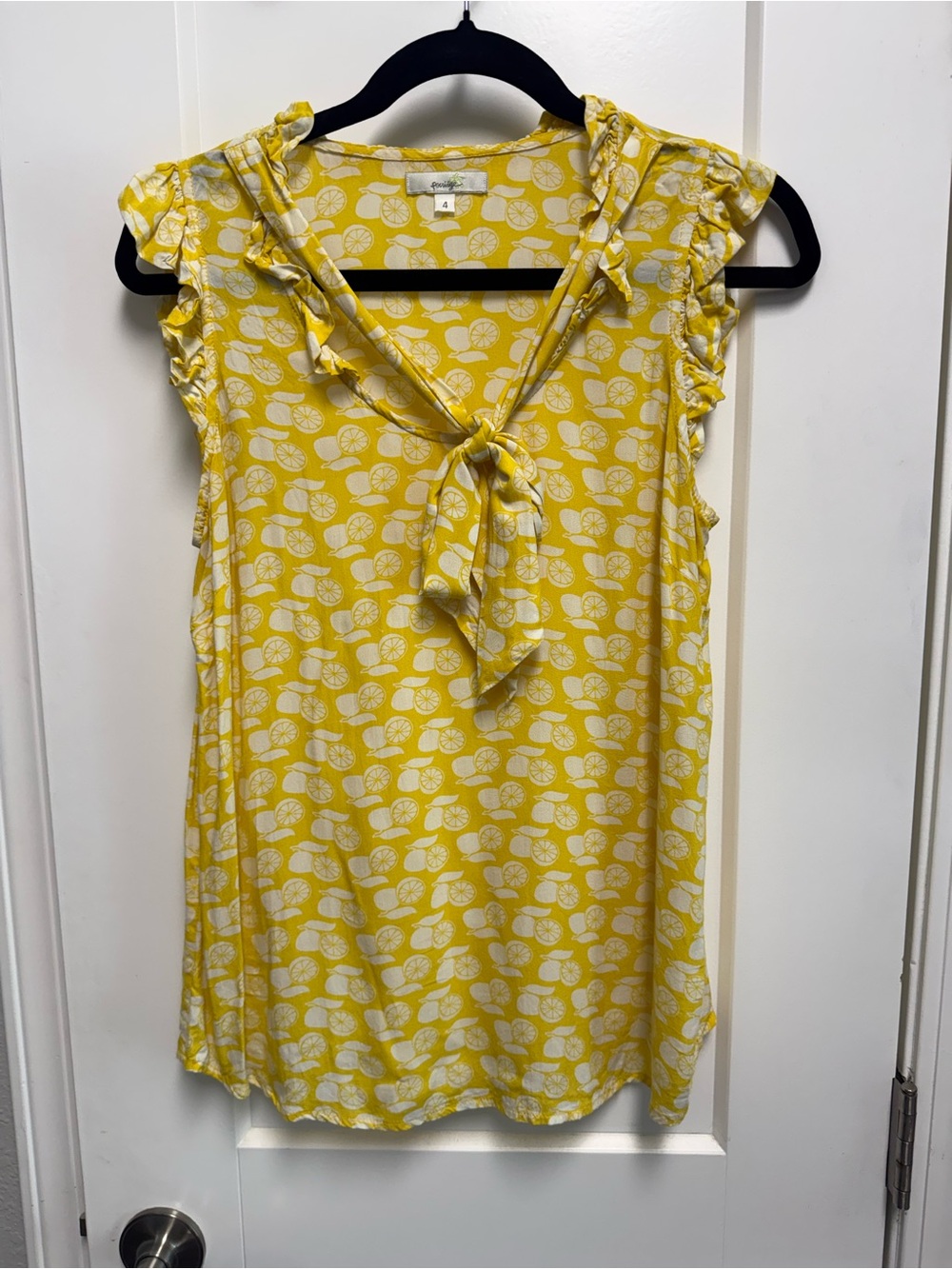 Anthropologie Porridge Sleeveless Yellow Tie-Neck Ruffle Top